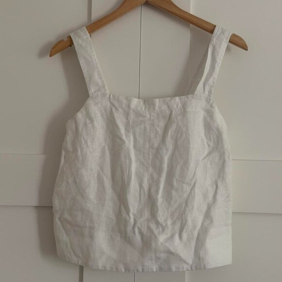 Madewell Contrast-Stitch Squareneck Top in 100% Linen in Salt, Size Small - Picture 6 of 9